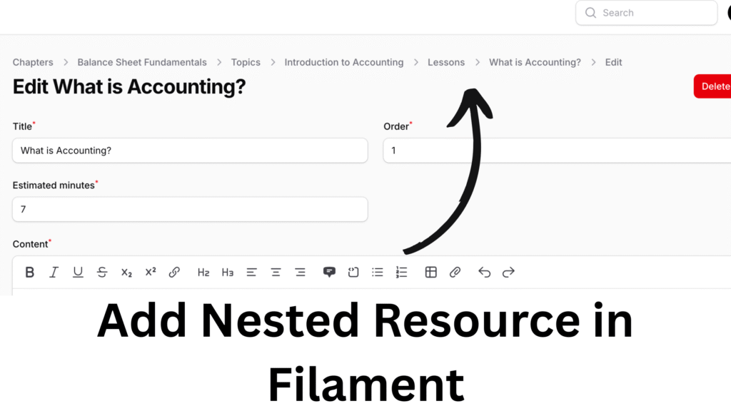 add nested resources in filament